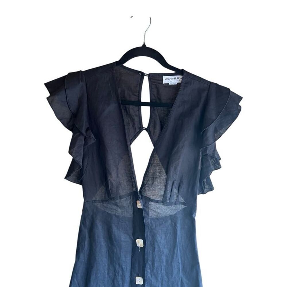 Anthropologie Charlie Holiday Ruffled Cover-Up Midi Dress Sz 6 Linen Resort - Picture 8 of 16